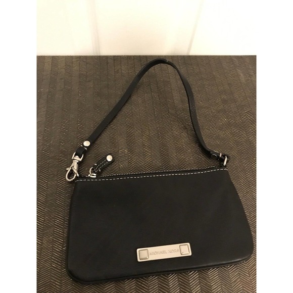 MICHAEL KORS Black Leather Wristlet, Silver Zip, Small Clutch Pouch - Picture 10 of 16